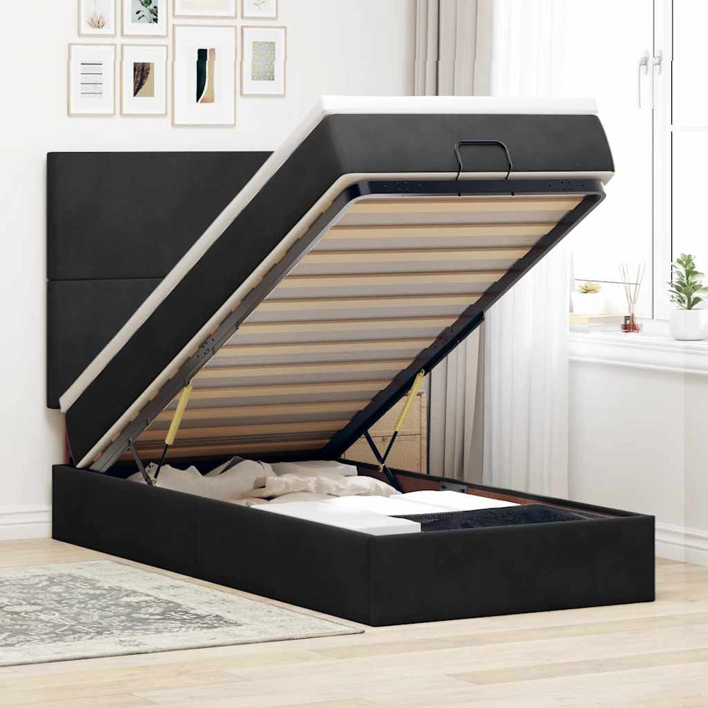 vidaXL Lit Ottoman avec matelas Noir 90x190 cm Velours