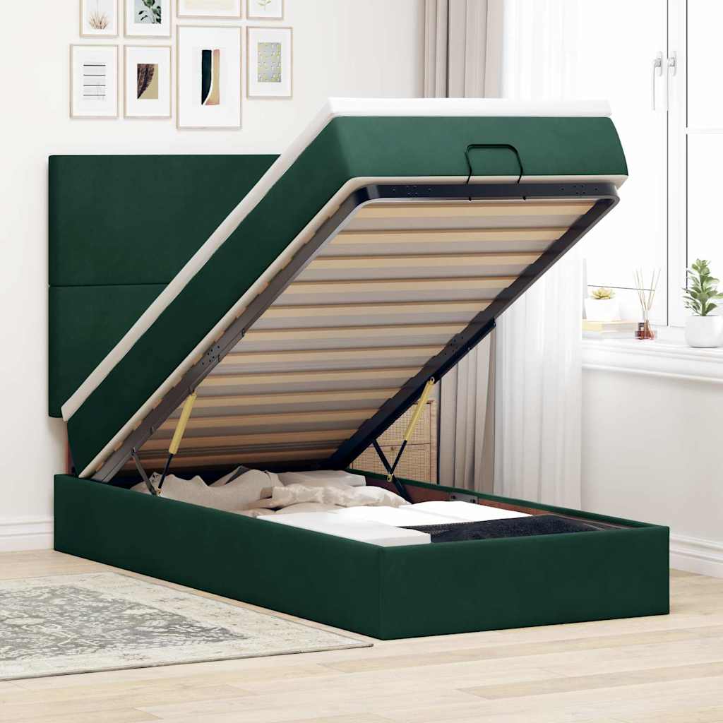 Ottoman Bett mit Matratze Dunkelgrün 90x190 cm