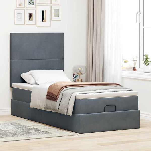 Ottoman Bett mit Matratze Dunkelgrau 90x200 cm