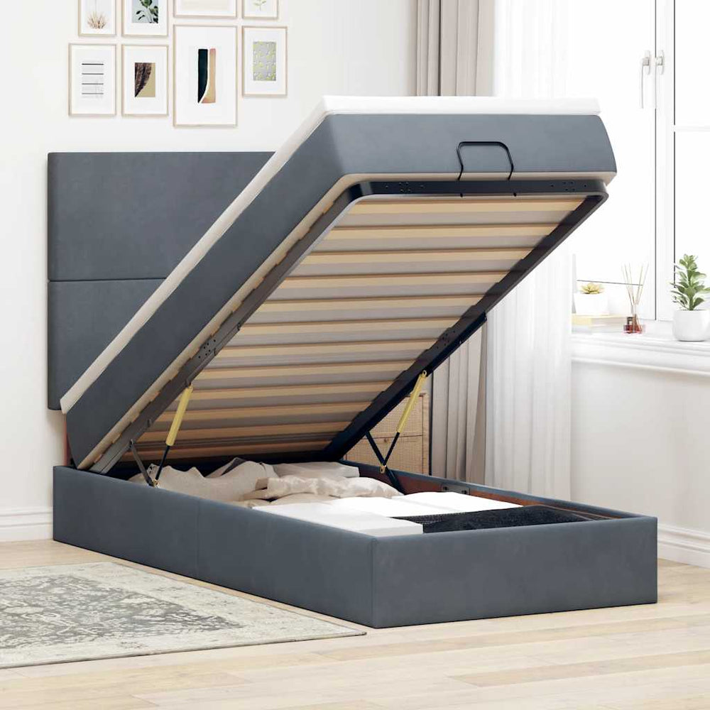 vidaXL Lit ottoman avec matelas gris foncé 90x200 cm velours