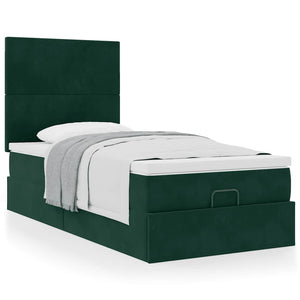 Ottoman Bett mit Matratze Dunkelgrün 90x200 cm Samt