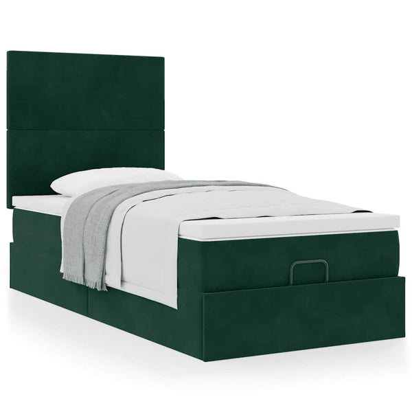 Ottoman Bett mit Matratze Dunkelgrün 90x200 cm Samt