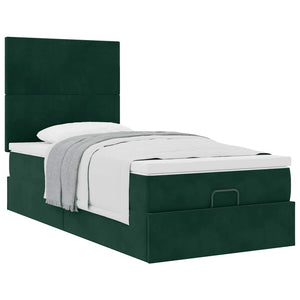 Ottoman Bett mit Matratze Dunkelgrün 90x200 cm Samt