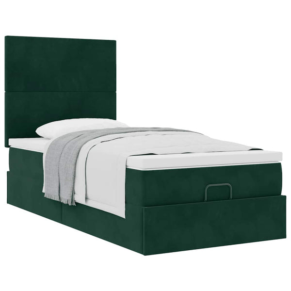 Ottoman Bett mit Matratze Dunkelgrün 90x200 cm Samt