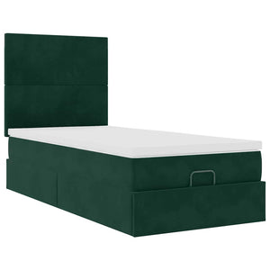 Ottoman Bett mit Matratze Dunkelgrün 90x200 cm Samt