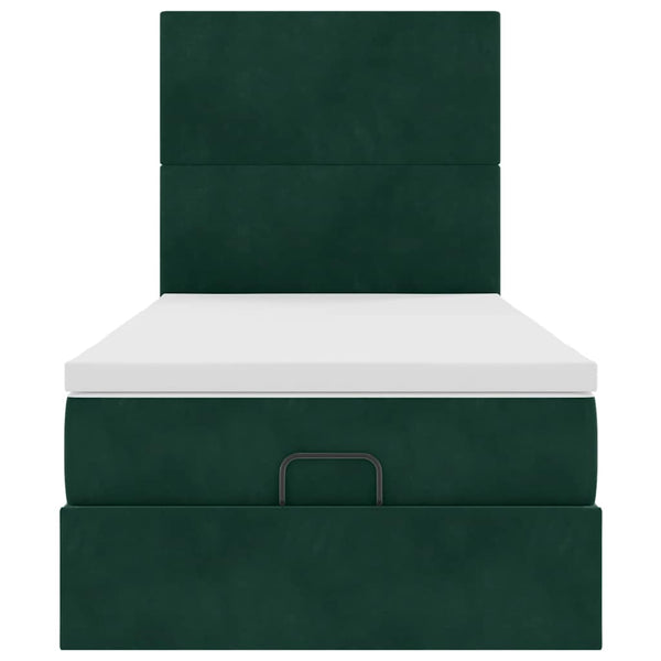 Ottoman Bett mit Matratze Dunkelgrün 90x200 cm Samt