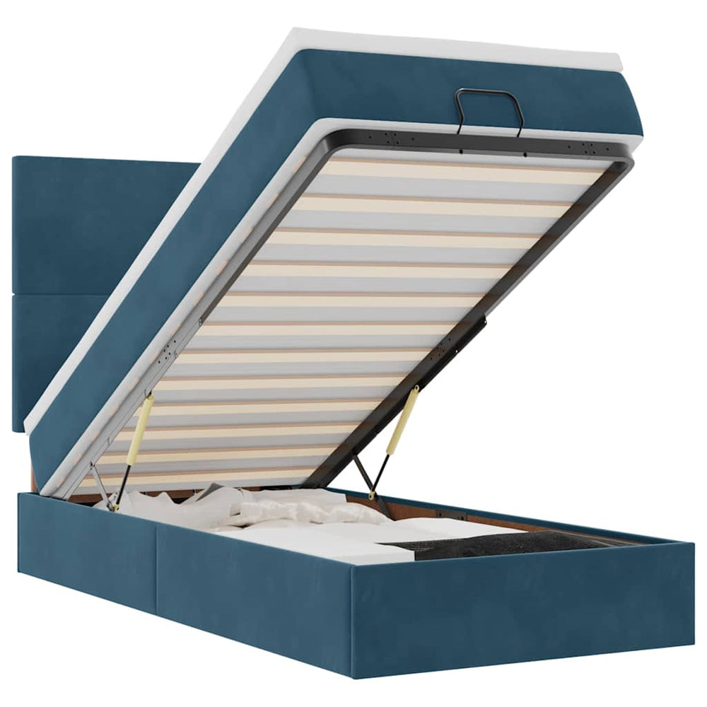 vidaXL Lit ottoman avec matelas Bleu foncé 90x200 cm Velours