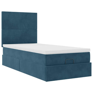 vidaXL Lit ottoman avec matelas Bleu foncé 90x200 cm Velours