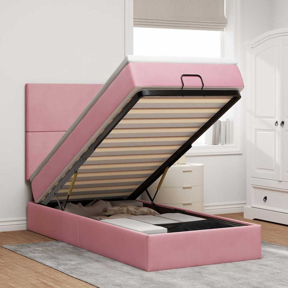 vidaXL Lit ottoman avec matelas Rose 90x200 cm Velours