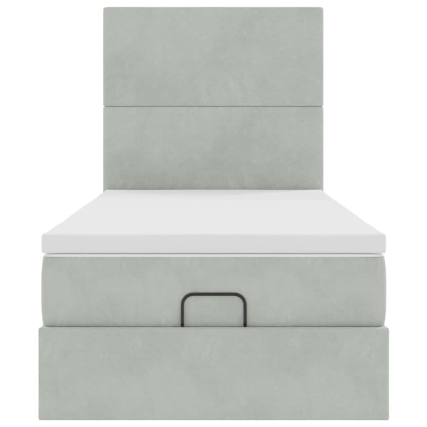 vidaXL Lit ottoman avec matelas Gris clair 100x200 cm Velours
