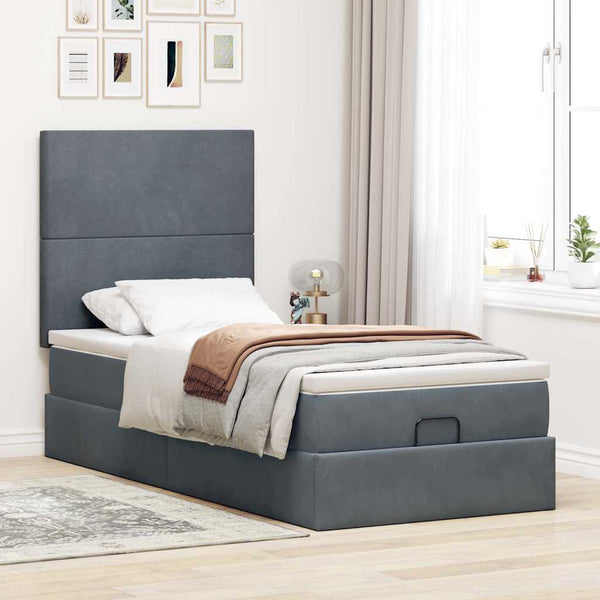 Ottoman Bett mit Matratze Dunkelgrau 100x200 cm Samt