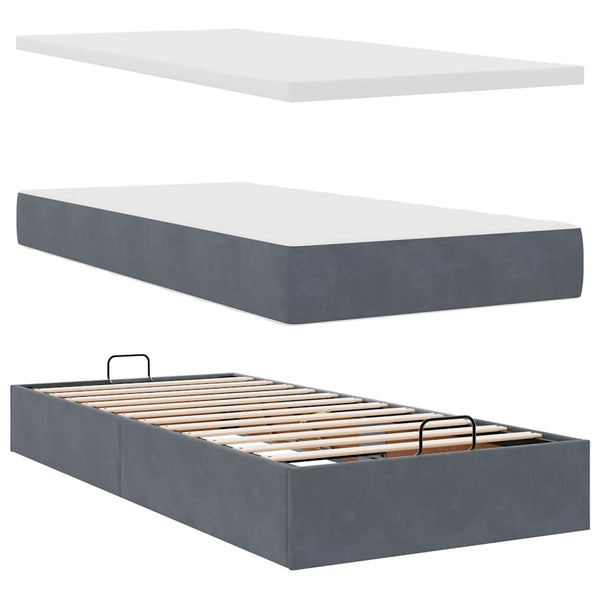 Ottoman Bett mit Matratze Dunkelgrau 100x200 cm Samt