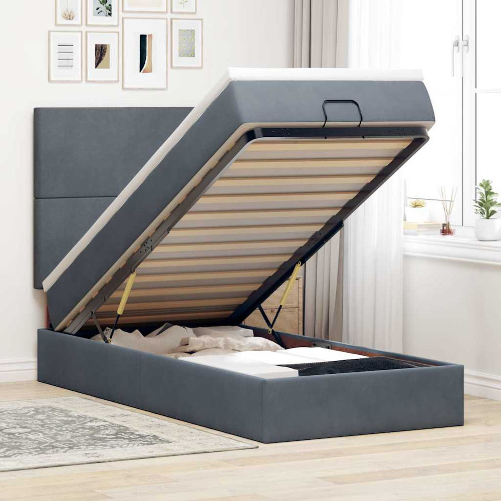 vidaXL Lit ottoman avec matelas gris foncé 100x200 cm velours