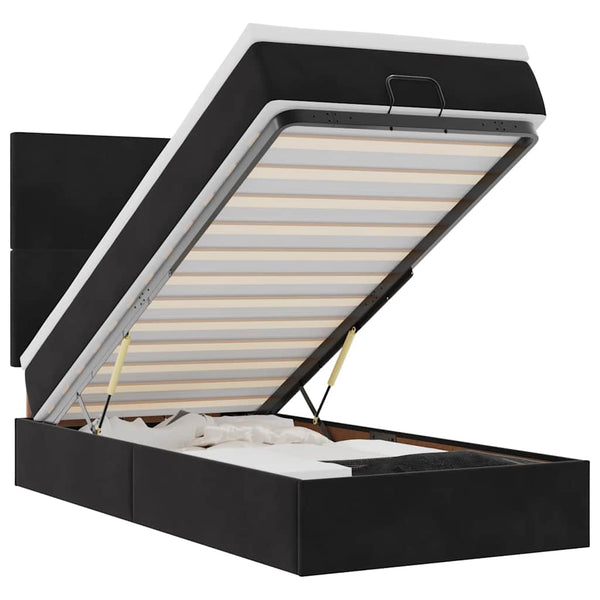 vidaXL Lit ottoman avec matelas Noir 100x200 cm Velours