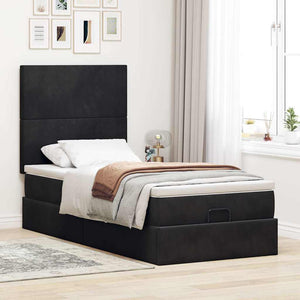 vidaXL Lit ottoman avec matelas Noir 100x200 cm Velours