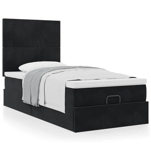 vidaXL Lit ottoman avec matelas Noir 100x200 cm Velours
