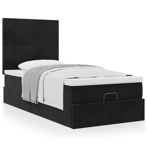 vidaXL Lit ottoman avec matelas Noir 100x200 cm Velours