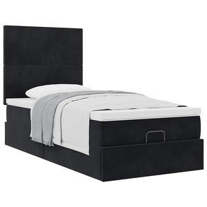 vidaXL Lit ottoman avec matelas Noir 100x200 cm Velours
