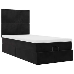 vidaXL Lit ottoman avec matelas Noir 100x200 cm Velours