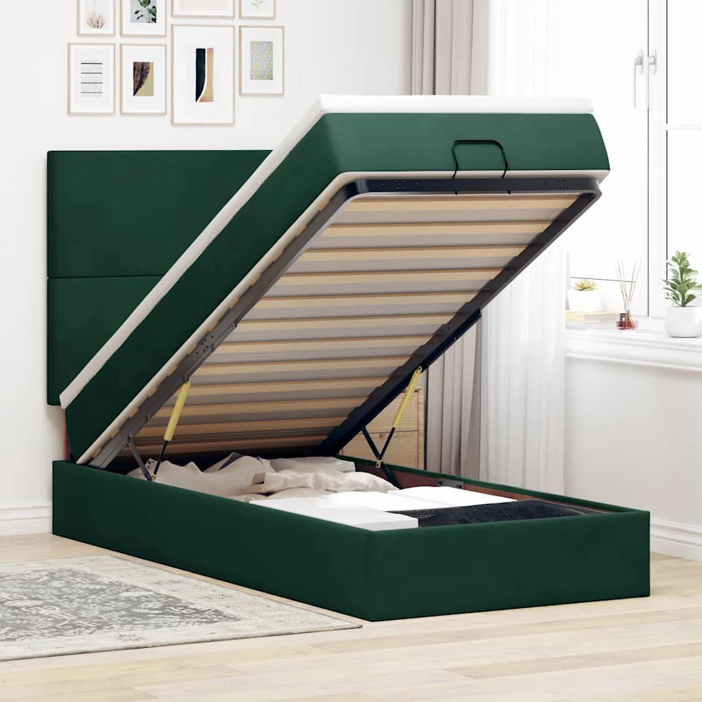 Ottoman Bett mit Matratze Dunkelgrün 100x200 cm