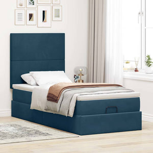 Ottoman Bett mit Matratze Dunkelblau Samt 100x200