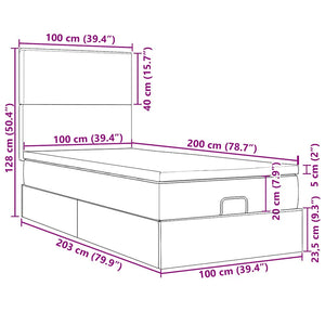 Ottoman Bett mit Matratze Dunkelblau Samt 100x200