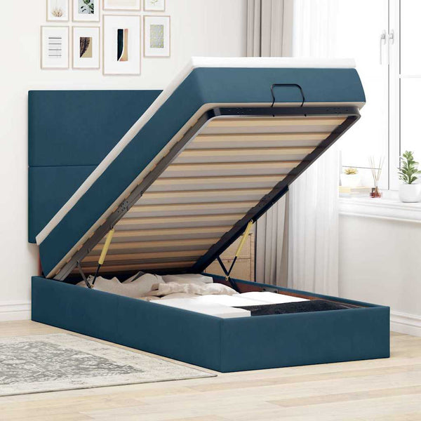 Ottoman Bett mit Matratze Dunkelblau Samt 100x200