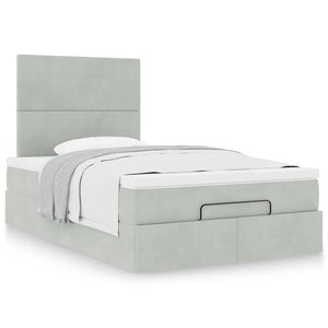 Ottoman Bett mit Matratze Hellgrau Samt 120x190