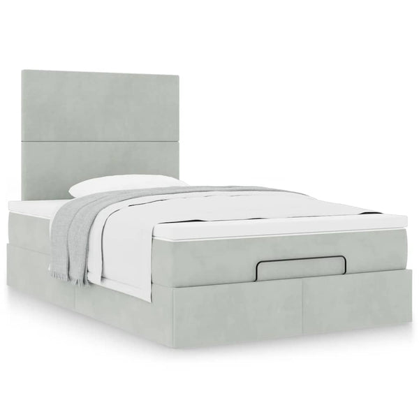 Ottoman Bett mit Matratze Hellgrau Samt 120x190