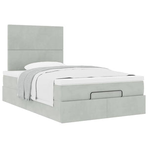 Ottoman Bett mit Matratze Hellgrau Samt 120x190