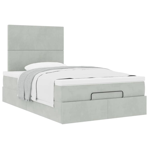 Ottoman Bett mit Matratze Hellgrau Samt 120x190