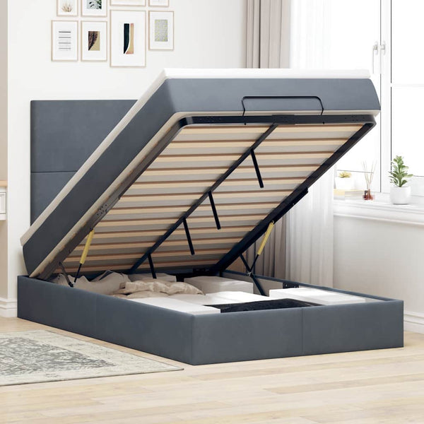 Ottoman Bett mit Matratze Dunkelgrau Samt 120x190 cm