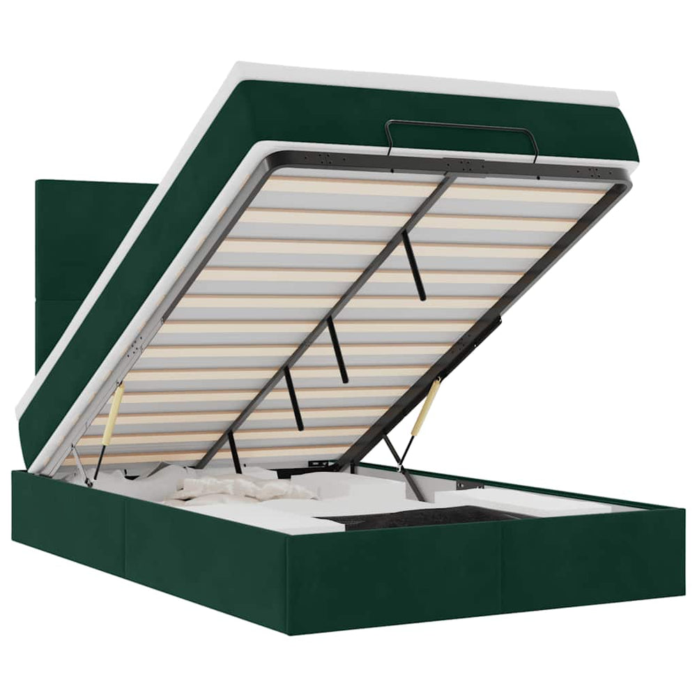 vidaXL Lit Ottoman avec matelas Vert foncé 120x190 cm Velours