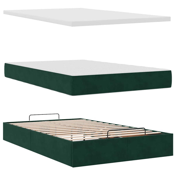 Ottoman Bett mit Matratze Dunkelgrün 120x190 cm