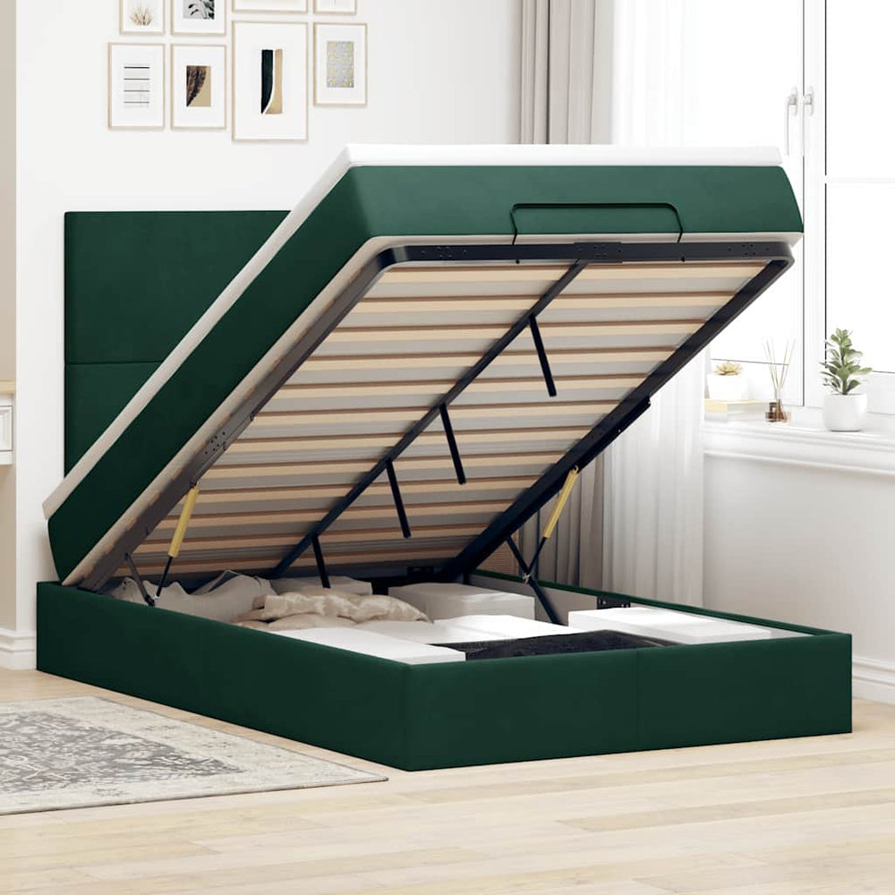 vidaXL Lit Ottoman avec matelas Vert foncé 120x190 cm Velours