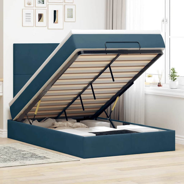 Ottoman Bett mit Matratze Dunkelblau Samt 120x190 cm