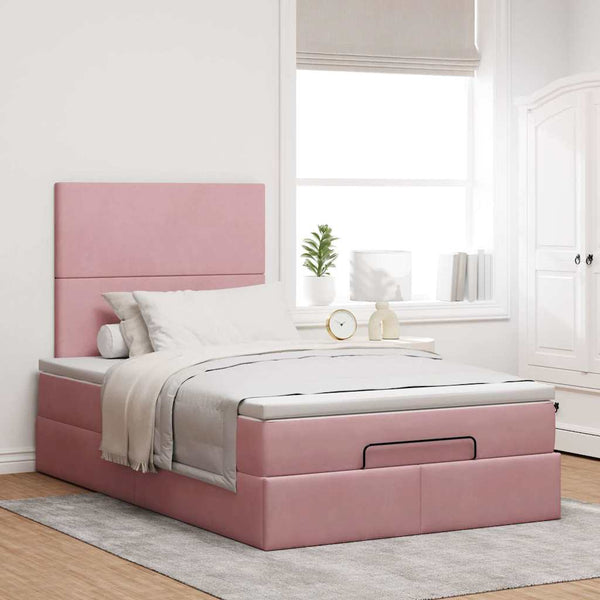 Ottoman Bett mit Matratze Rosa Samt 120x190 cm