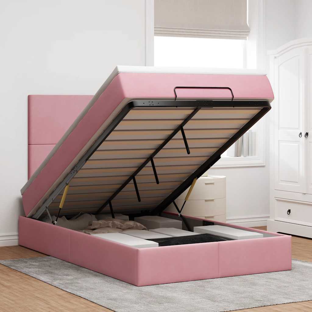 Ottoman Bett mit Matratze Rosa Samt 120x190 cm