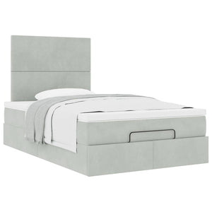 Ottoman Bett mit Matratze Hellgrau Samt 120x200 cm