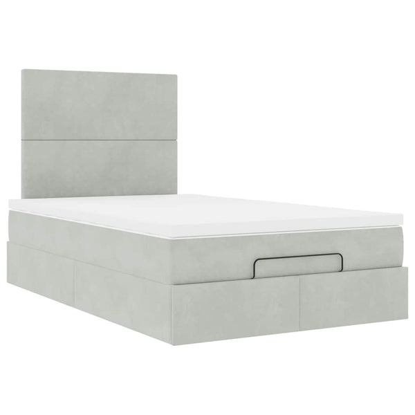 Ottoman Bett mit Matratze Hellgrau Samt 120x200 cm