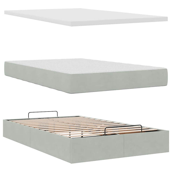 Ottoman Bett mit Matratze Hellgrau Samt 120x200 cm