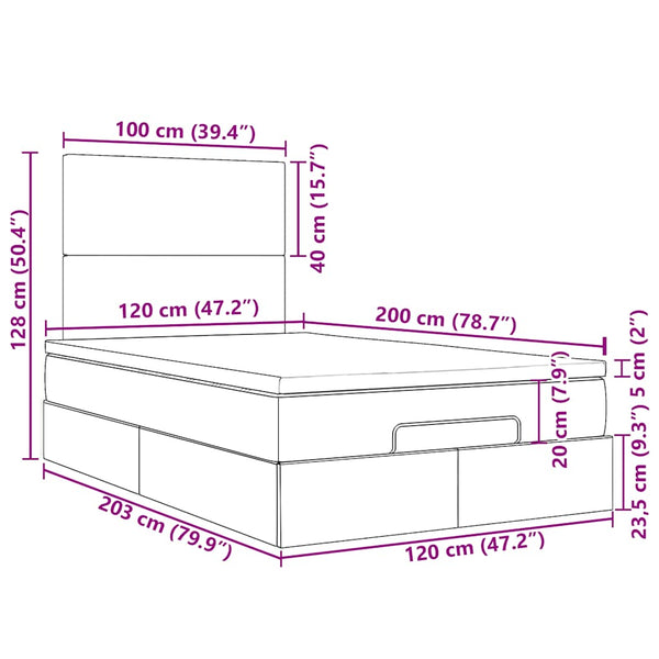 Ottoman Bett mit Matratze Dunkelgrau 120x200 cm