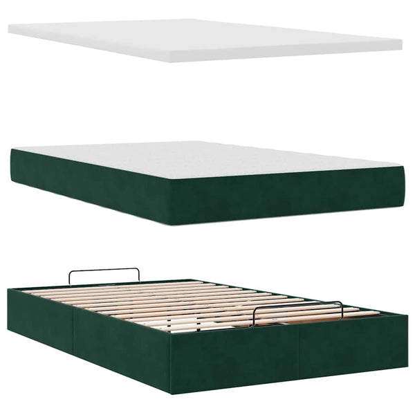 Ottoman Bett mit Matratze Dunkelgrün 120x200 cm