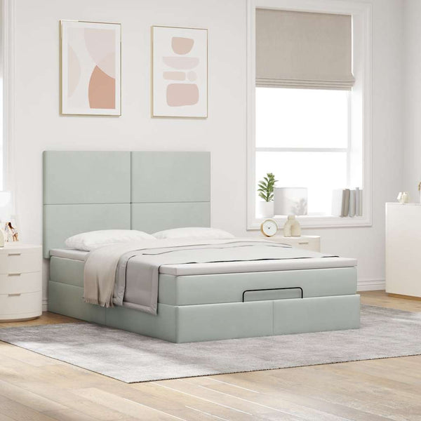Ottoman Bett mit Matratze Hellgrau Samt 140x190 cm
