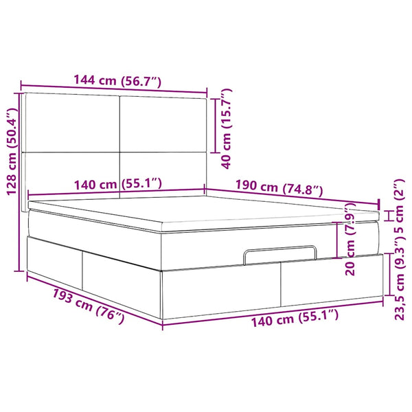Ottoman Bett mit Matratze Hellgrau Samt 140x190 cm