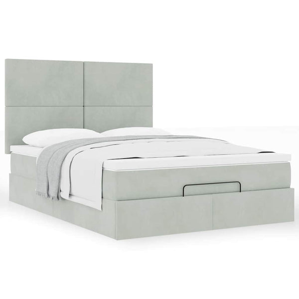 Ottoman Bett mit Matratze Hellgrau Samt 140x190 cm