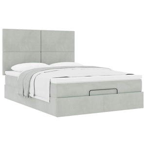 Ottoman Bett mit Matratze Hellgrau Samt 140x190 cm