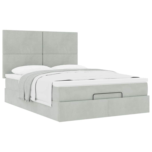 Ottoman Bett mit Matratze Hellgrau Samt 140x190 cm