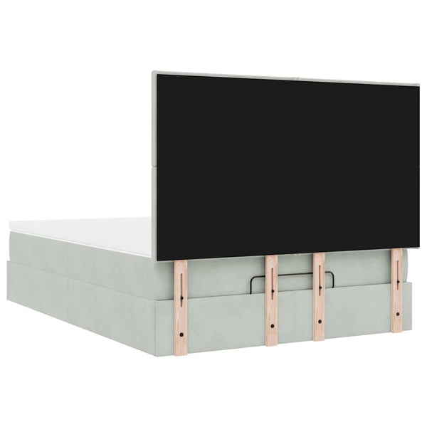 Ottoman Bett mit Matratze Hellgrau Samt 140x190 cm