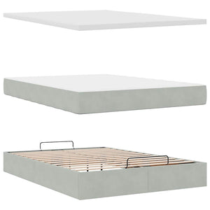 Ottoman Bett mit Matratze Hellgrau Samt 140x190 cm